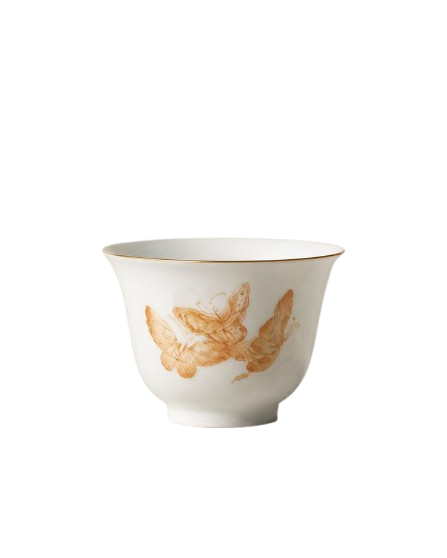 Sky-blue Butterfly Espresso Cup with iron-red butterfly decoration