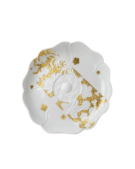 White porcelain Golden Peony jewellery dish with gold details