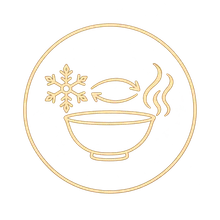 A snowflake and rising heat beside a bowl