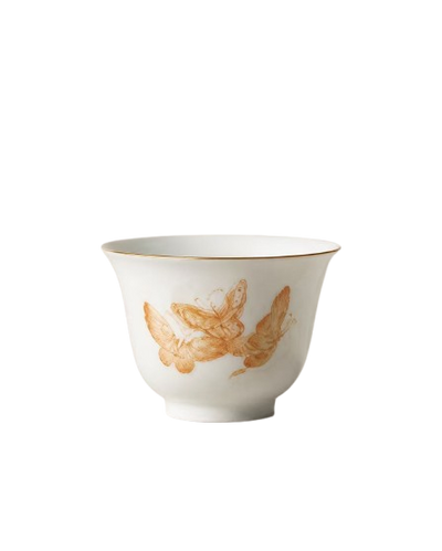 Sky-blue Butterfly Espresso Cup with iron-red butterfly decoration