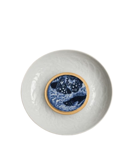 Blue-and-white Celestial Mandarin Fish porcelain jewellery dish