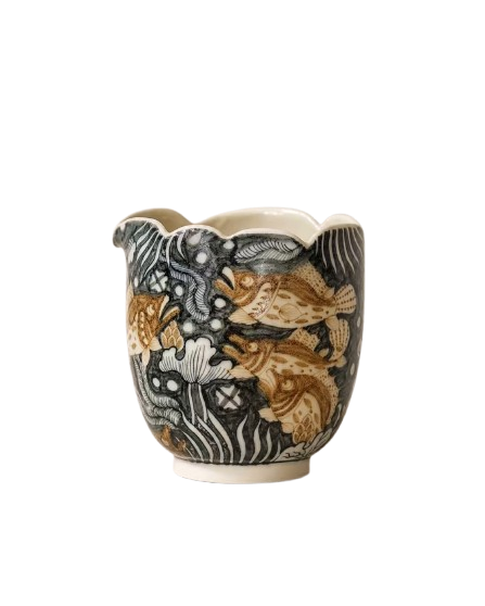 Abundance Pond porcelain cup decorated with fish and lotus