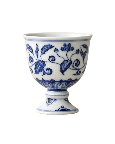 Blue-and-white Sea Pomegranate porcelain stem cup